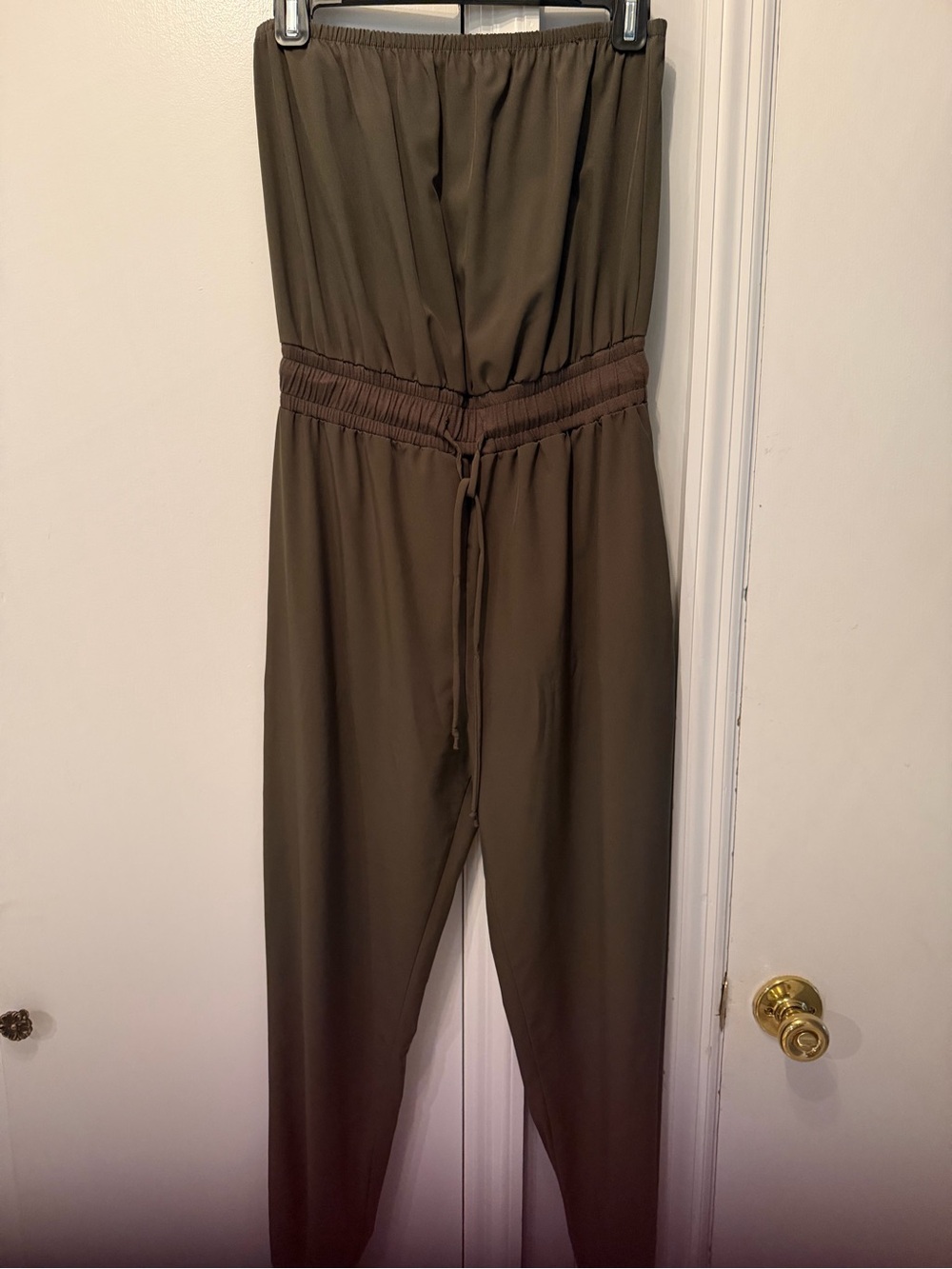 Strapless Olive Jumpsuit with Drawstring Waist